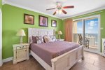 Master bedroom with King bed, access to balcony, and Gulf views